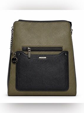 Aldo Olive Green and Black Textured Leather Backpack